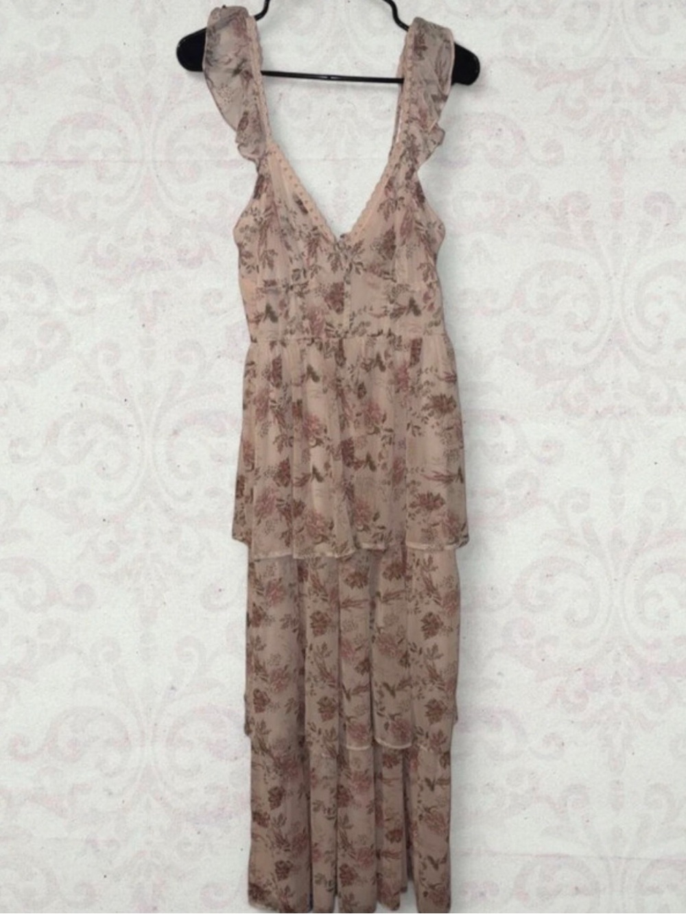 Francesca's Collections Blush Floral Ruffle-Strap Maxi Dress